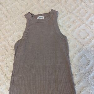 Waffle Beige Brown Sleeveless Top